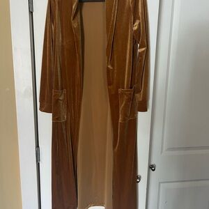 Long Velvet Duster Coat in Rich Golden Tan